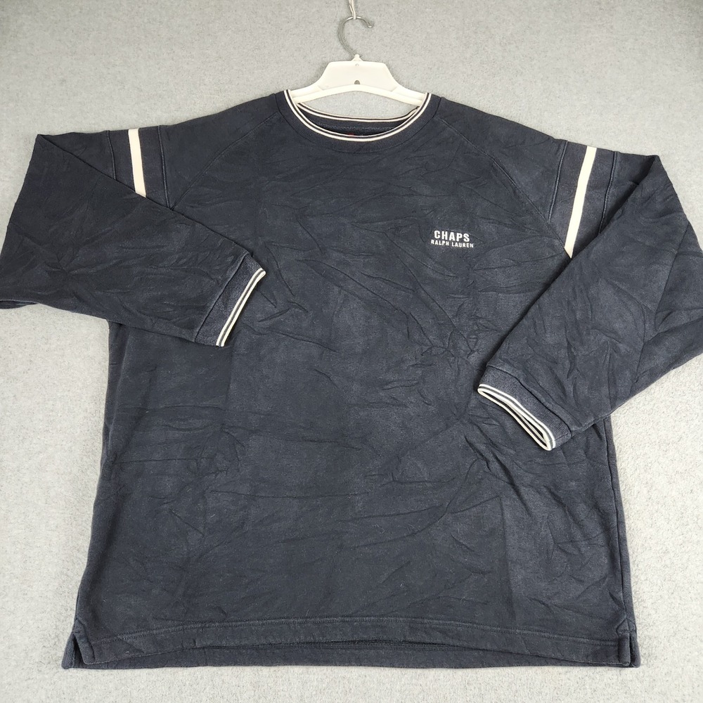 Chaps Ralph Lauren Sweatshirt Men Large Navy Blue Fleece Lined Crewneck Pullover